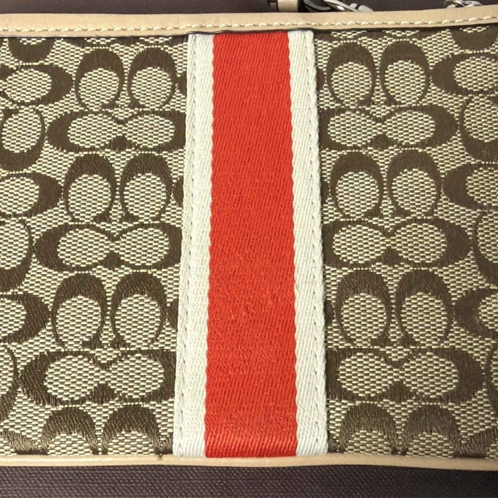 Coach F50594 Signature Stripe Canvas Wristlet Y2K Aesthetic Preppy Hangtag